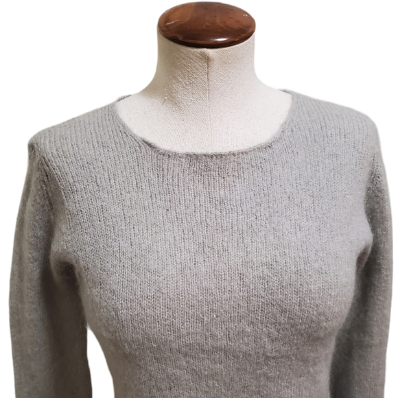 Tweeds Vintage 90s Ruffle Hem Mohair Blend Sweater Light Gray S - Picture 2 of 6